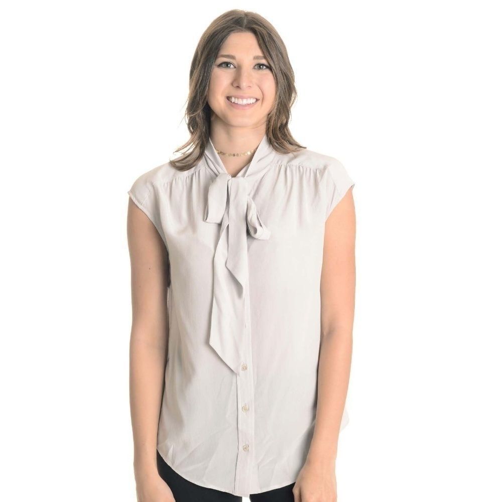 NEW Closed Tie Neck Button Down Silk Blouse